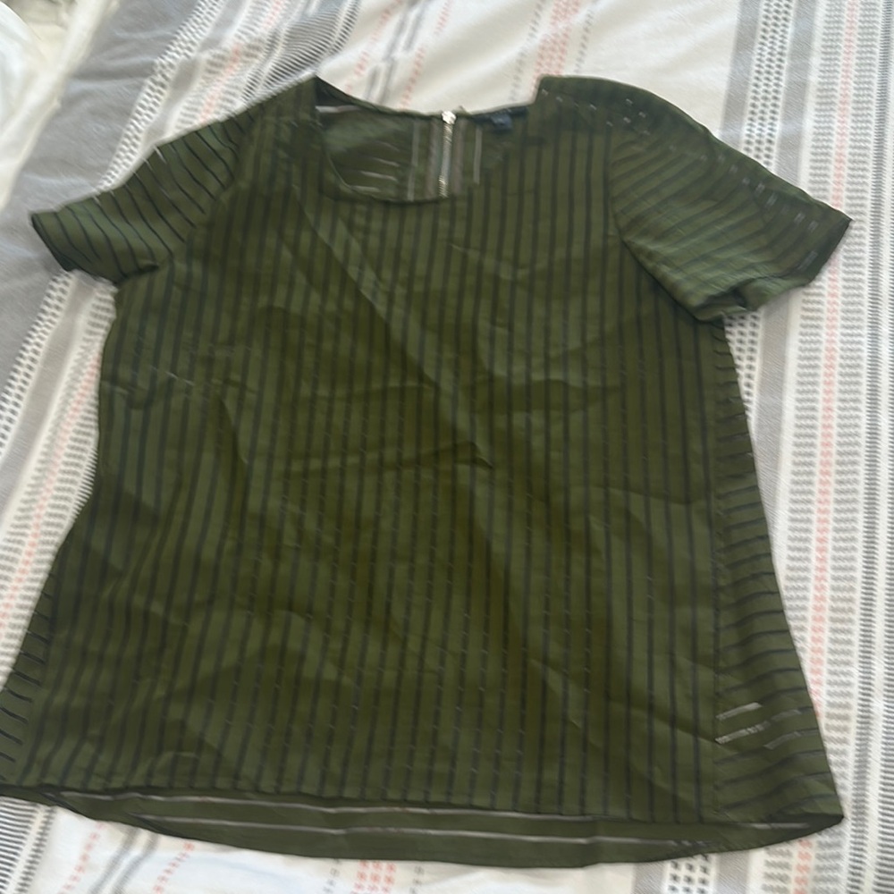 J Crew Olive Green Sheer Striped Women's Top